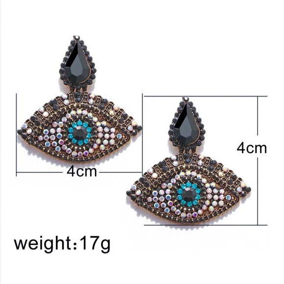Any 2/$20! Gold/Crystal Blue Evil Eye Earrings - Picture 7 of 9